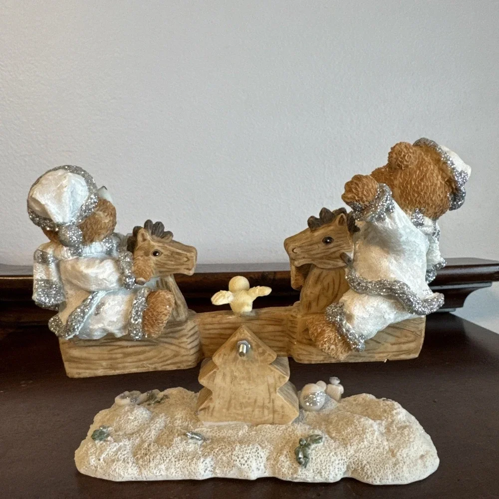 Cherished Teddies On Seesaw With A Bird